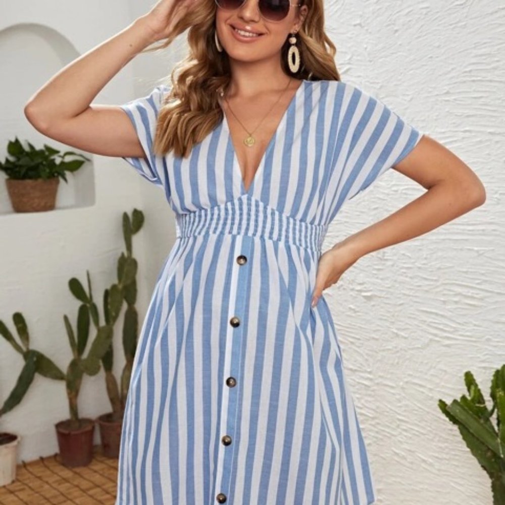 Shein Maternity Blue Striped Dress